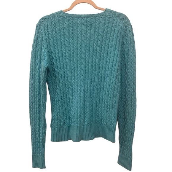 GAP Women's Teal Cable Knit Sweater Stretchy Layer Y2K Sz L - Picture 2 of 9